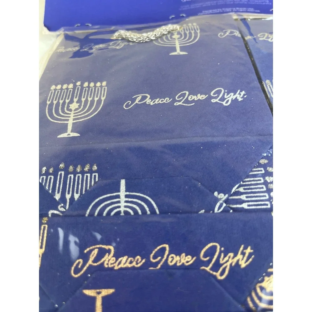 EcoLuxe Hanukkah Gift Bags Set of 8 Handmade 7x5x2.5 Peace Love Light Menorah